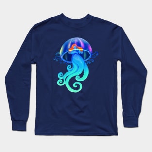 Octopus mermaid with jellyfish umbrella Long Sleeve T-Shirt